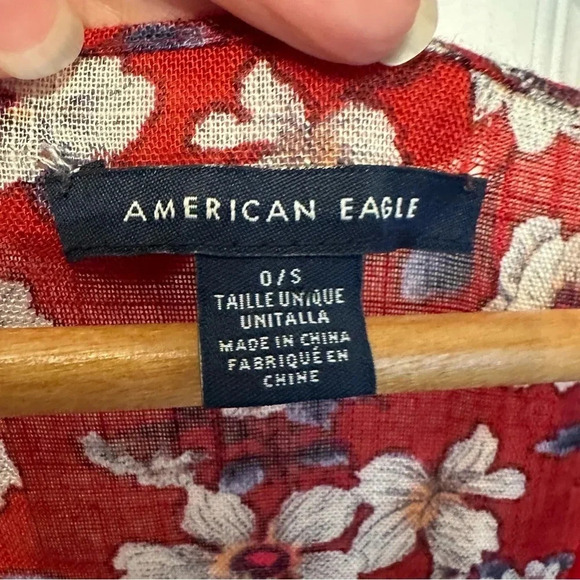 American Eagle Red Floral Kimono Lightweight Viscose Cover Up Size O/S - Picture 7 of 9